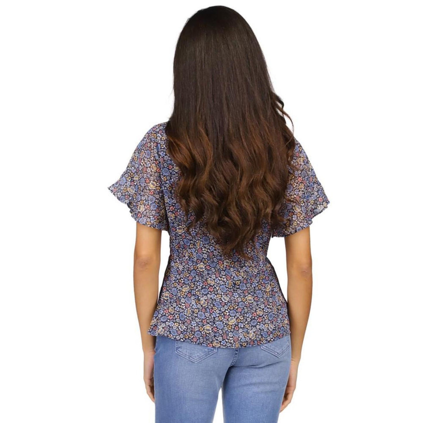 Women's Floral-Print Flutter-Sleeve Top