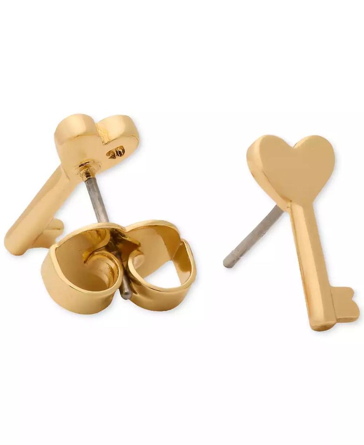 Gold-Tone Polished Heart Key Stud Earrings