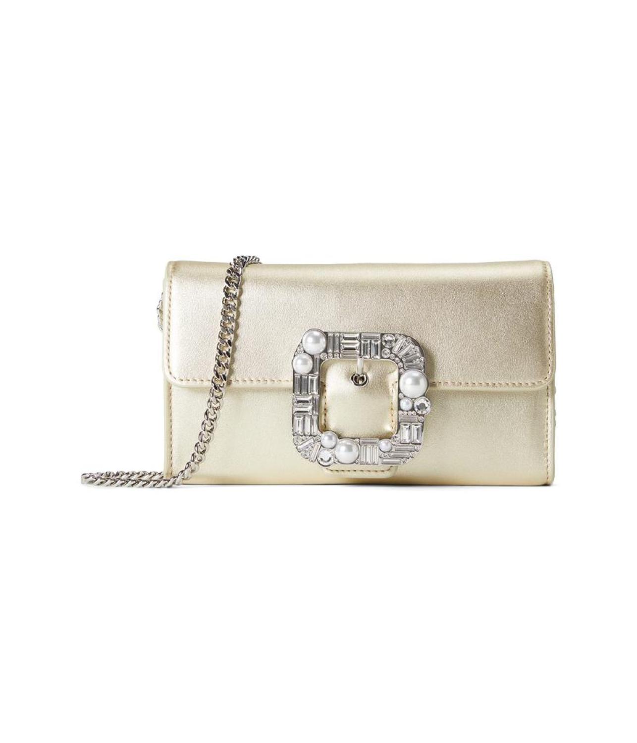 Bridal Buckle Metallic Smooth Leather Crossbody Clutch