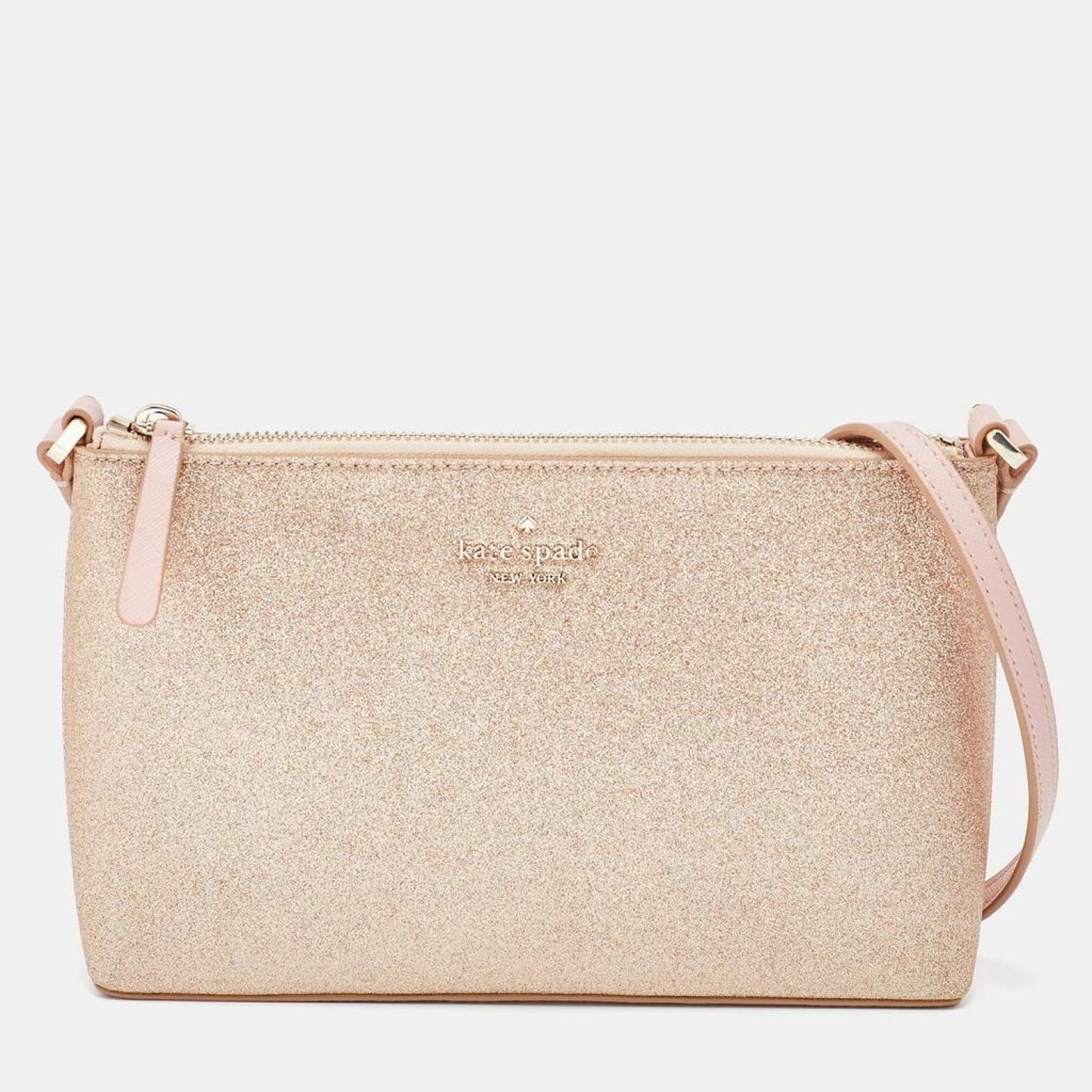 Kate Spade Rose Gold/pink Glitter And Leather Shoulder Bag