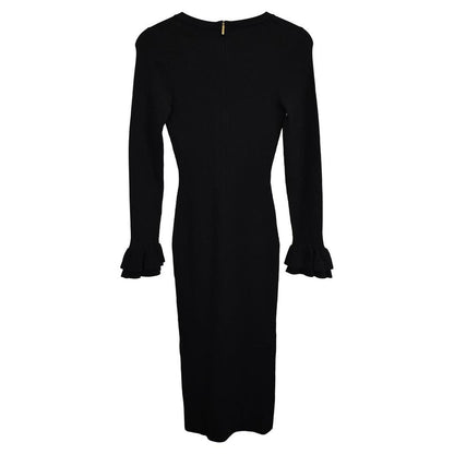 Michael Kors Ribbed Ruffle-Cuff Dress in Black Viscose