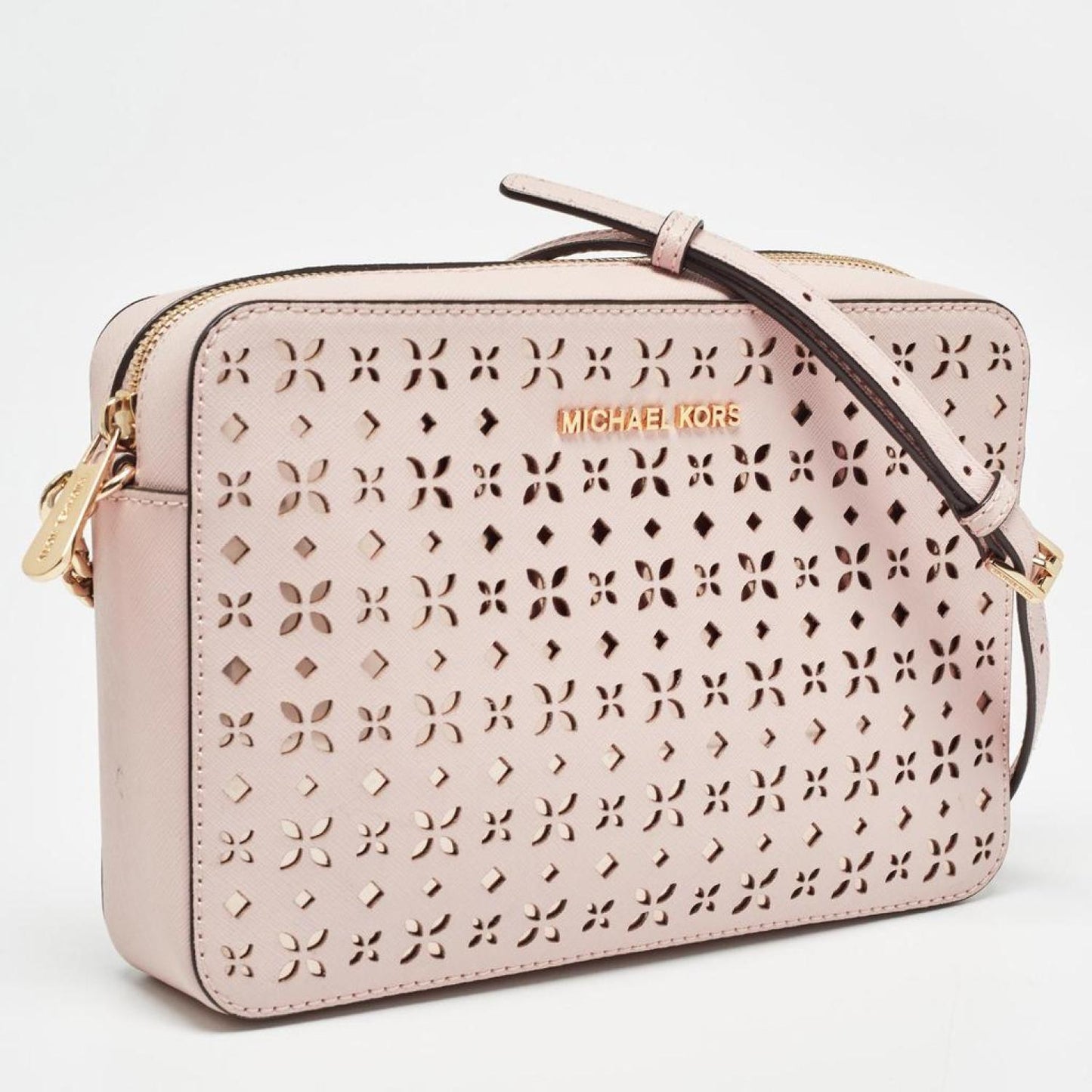 Michael Kors Light Pink Leather Lasercut East West Crossbody Bag