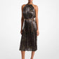 Pleated Metallic Halter Dress