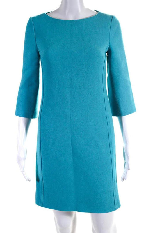 Michael Kors Collection Womens Wool Darted 3/4 Sleeve Sheath Dress Blue