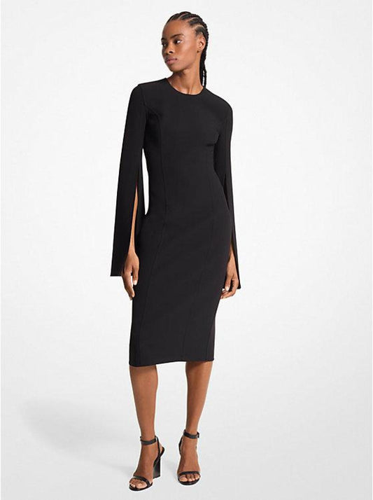 Stretch Wool Split-Sleeve Sheath Dress