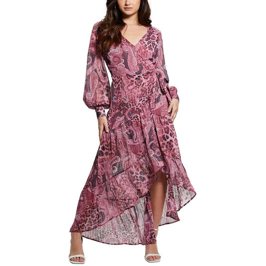 Womens Metallic Paisley Wrap Dress