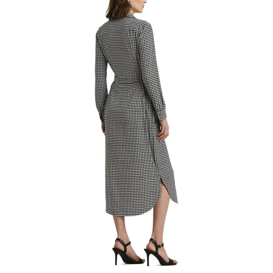 Houndstooth Belted Crepe Shirtdress