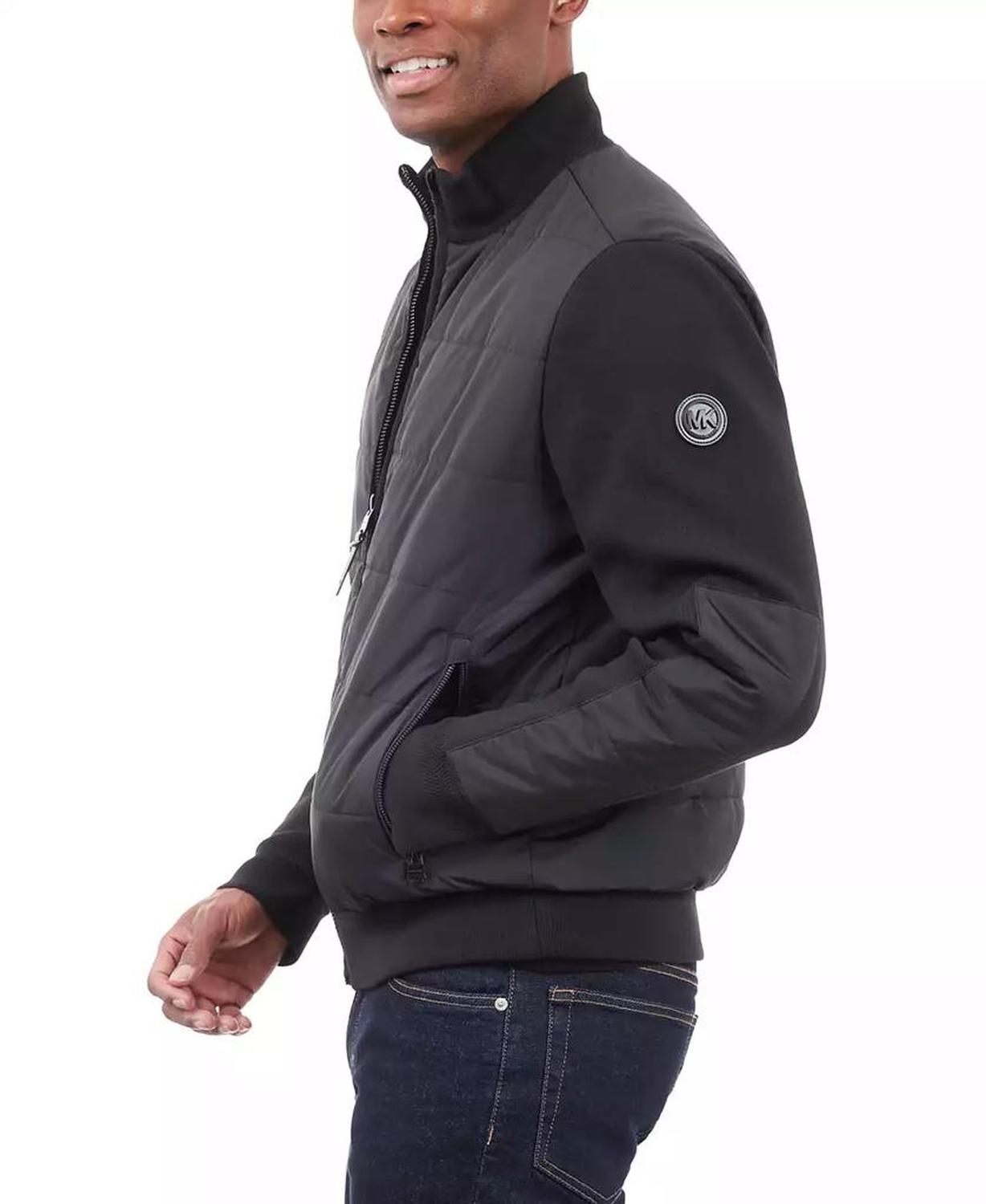 Men's Mixed-Media Knit-Sleeve Puffer Jacket