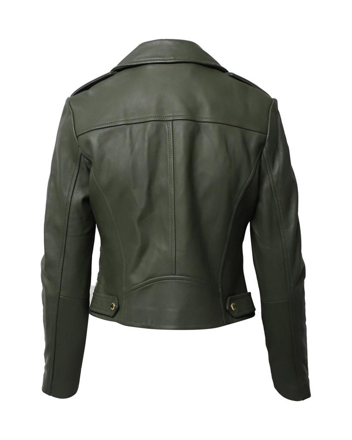 Michael Kors Biker Jacket in Army Green Leather