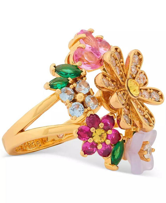 Gold-Tone Stone & Cubic Zirconia Bursting Blooms Statement Ring