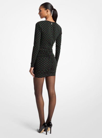 Dot Ruched Stretch Matte Jersey Dress