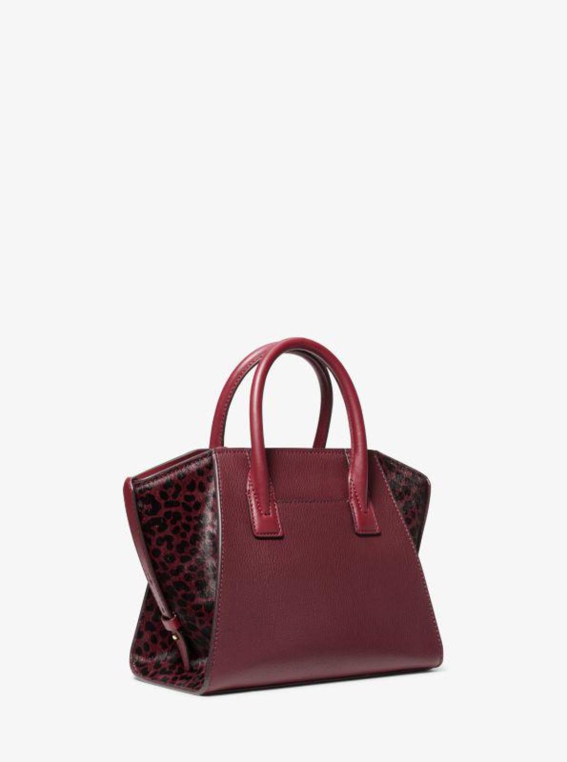 Avril Small Leather and Cheetah Print Calf Hair Satchel