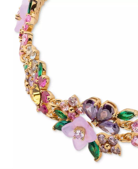 Gold-Tone Stone & Cubic Zirconia Bursting Blooms Chain Link Bracelet