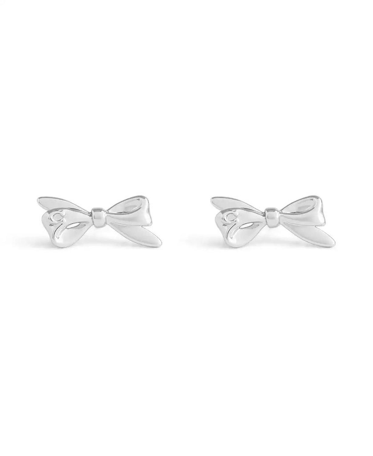 Rhodium Vintage Charms Signature Bow Stud Earrings