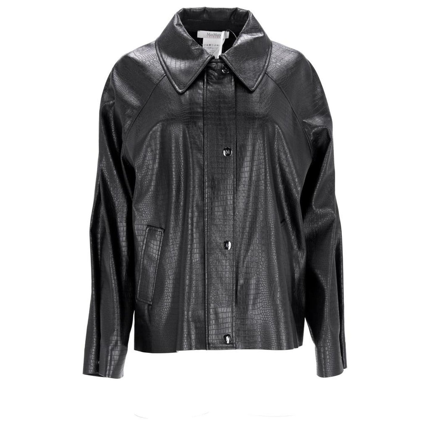 Max Mara Nepal Embossed Faux Leather Shirt Jacket in Black Polyester