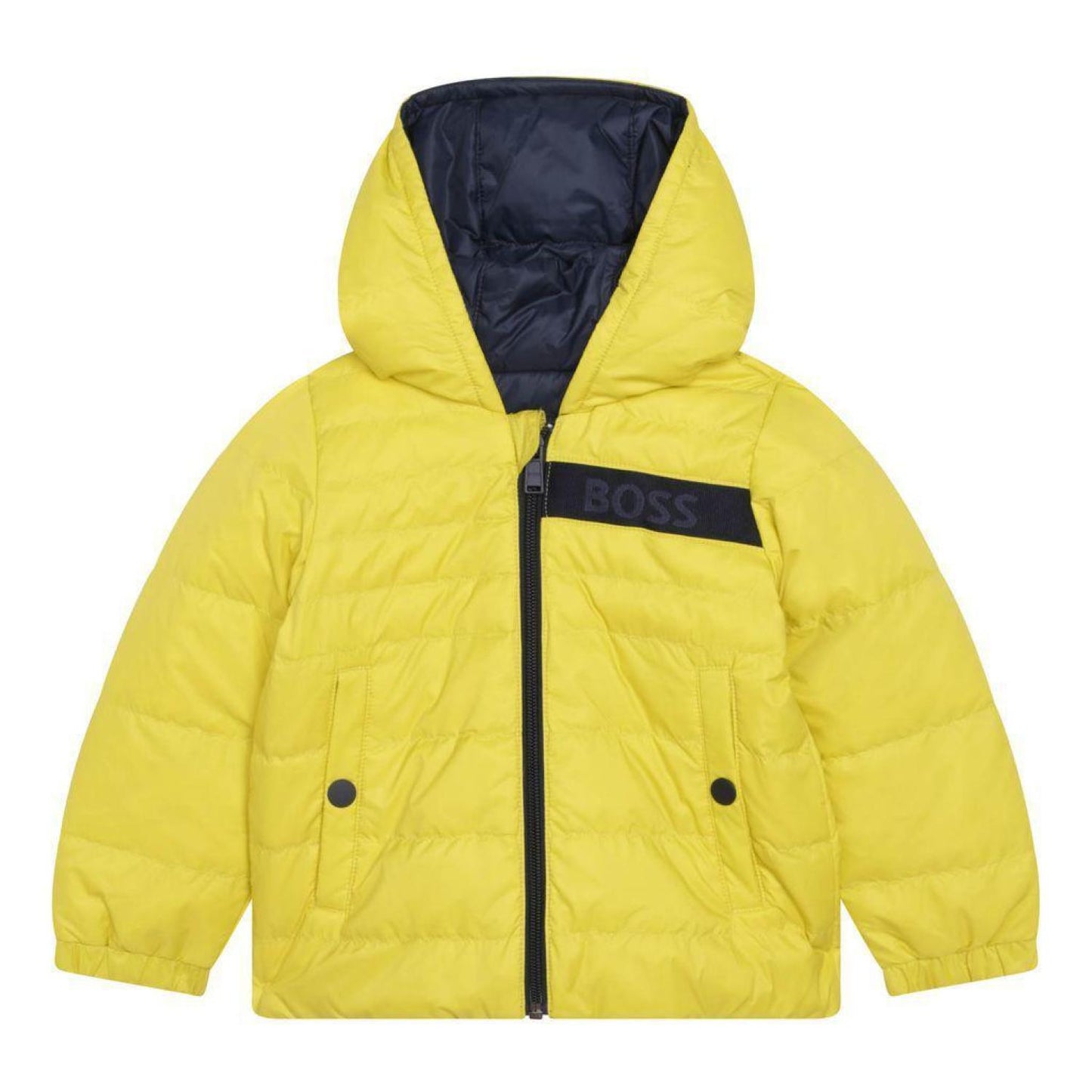 Yellow & Navy Reversible Hooded Puffer Jacket