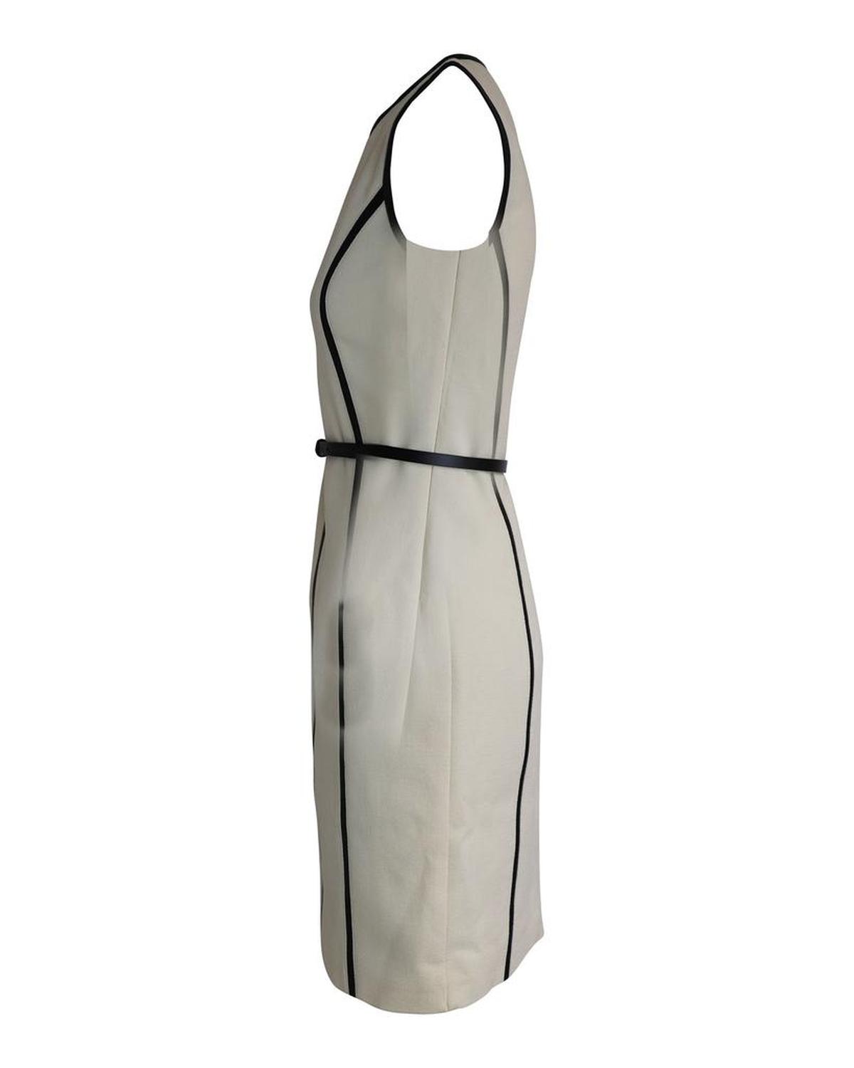 Michael Kors Leather Trimed Knee Length Dress in White Wool