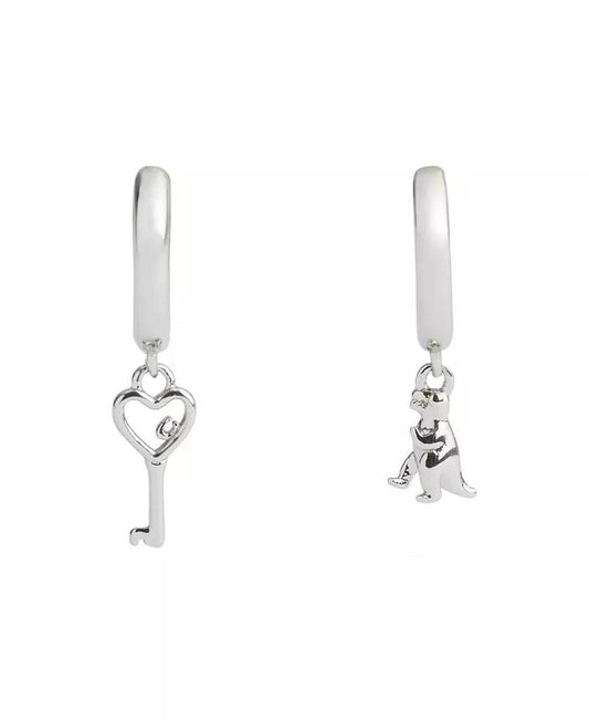 Rhodium Signature Mini Rexy Charm Mismatch Huggies Earrings