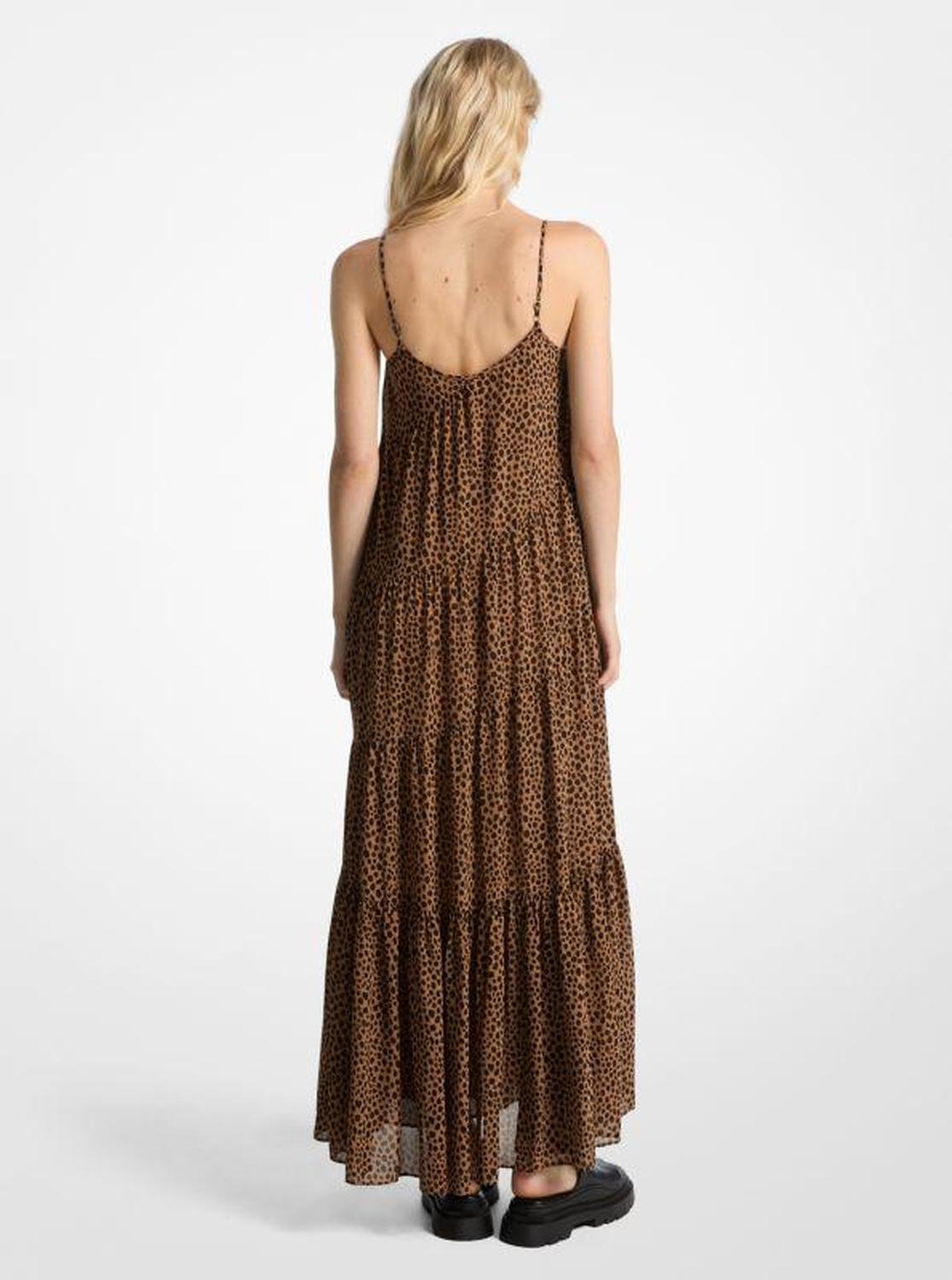 Cheetah Print Georgette Tiered Maxi Dress