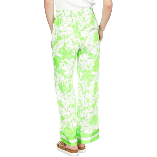 Petites Womens Smocked Printed Wide Leg Pants