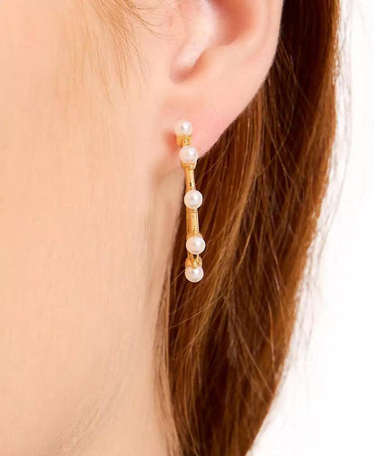 Gold-Tone Hint of Shimmer Imitation Pearl Small Hoop Earrings, 1"