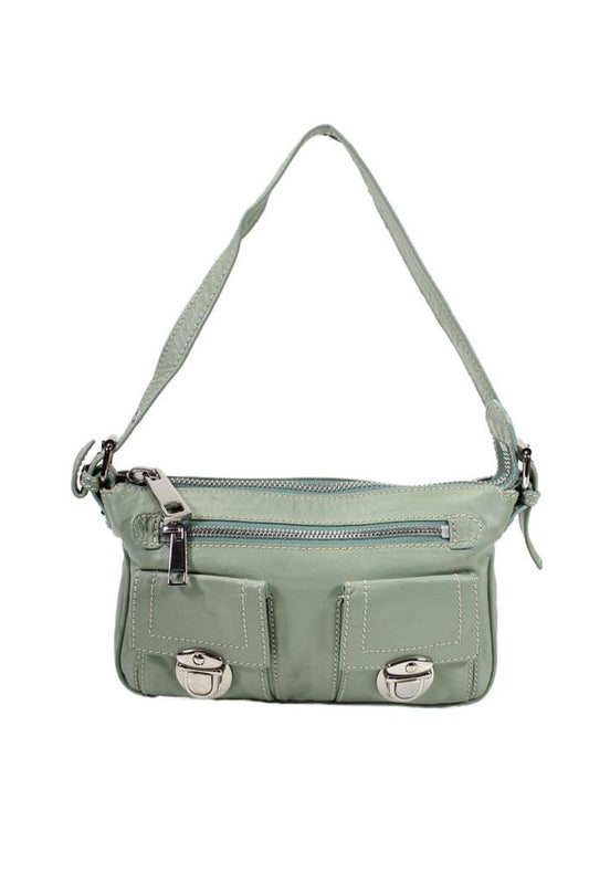 Womens Leather Silver Tone Hardware Shoulder Bag Sage