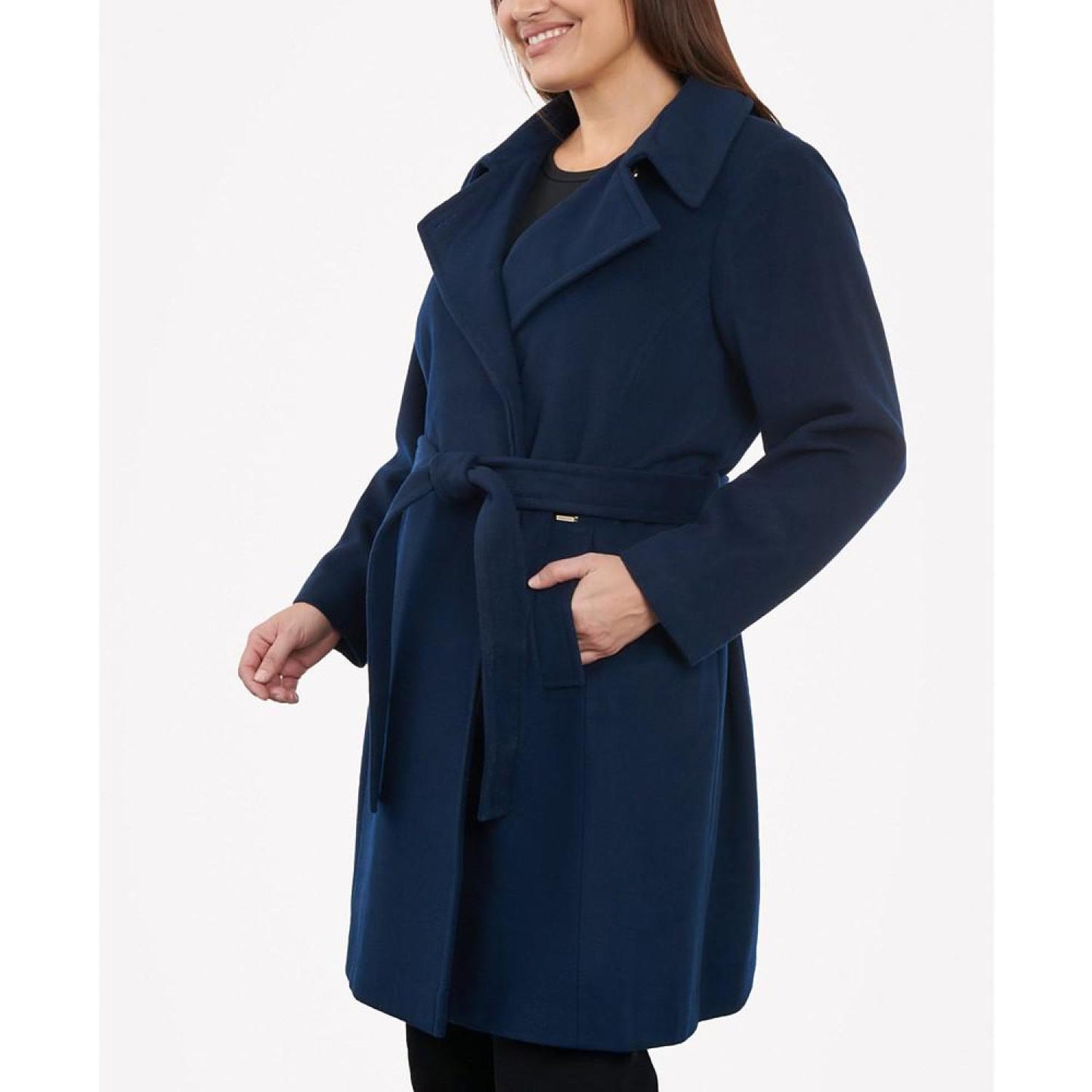 Women's Plus Size Belted Notched-Collar Wrap Coat