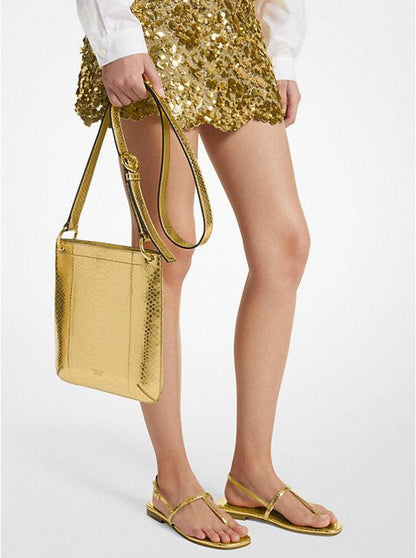 Tate Small Metallic Python Embossed Leather Crossbody Bag