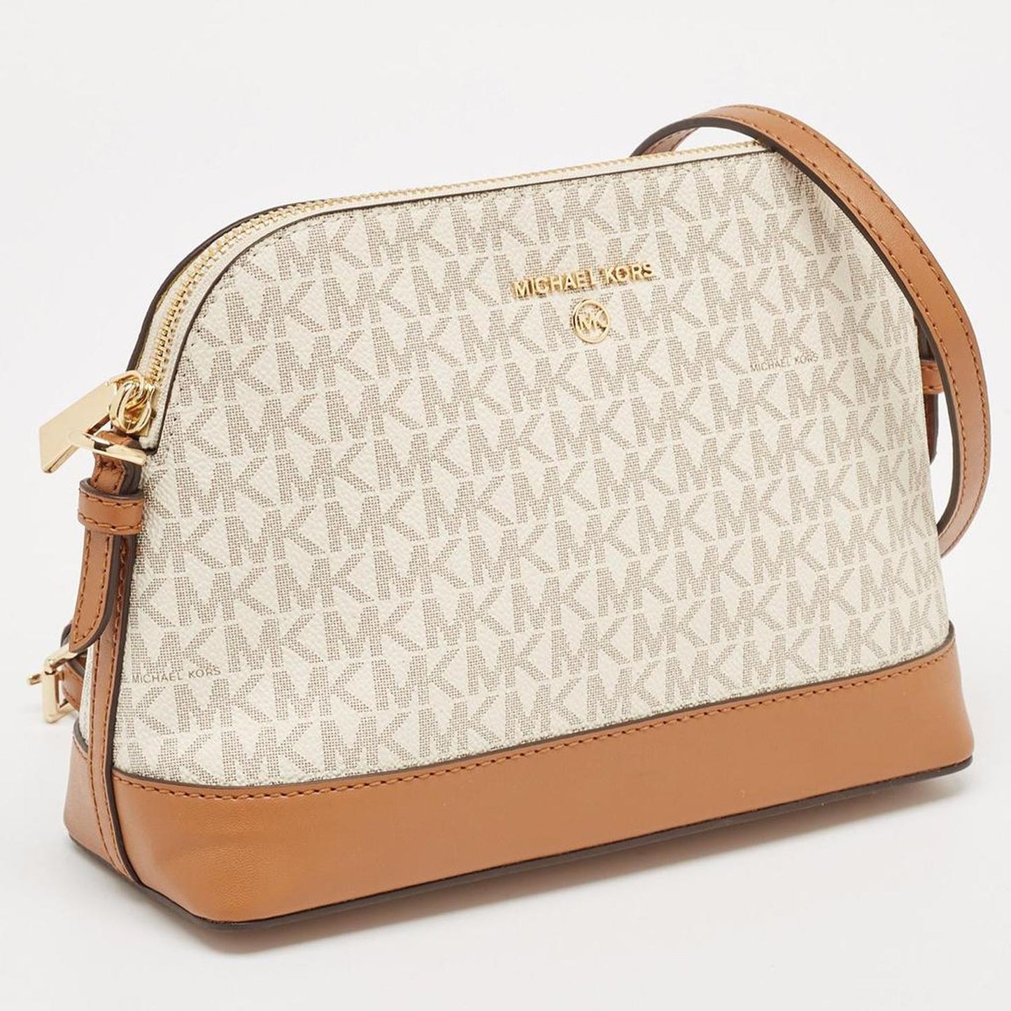 White/brown Signature Coated Canvas And Leather Dome Crossbody Bag