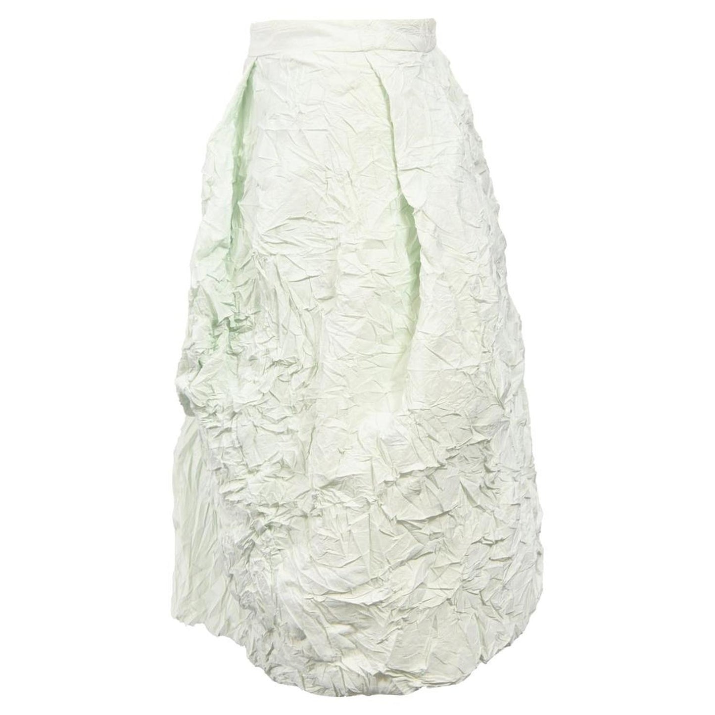 Crinkled Knee-Length Skirt in Mint Polyester