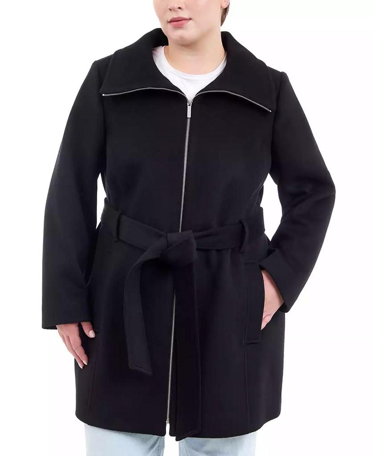 Plus Size Belted Zip-Front Coat, Created for Macy's