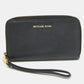 Michael Kors Black Leather Logo Zip Around Wristlet Wallet