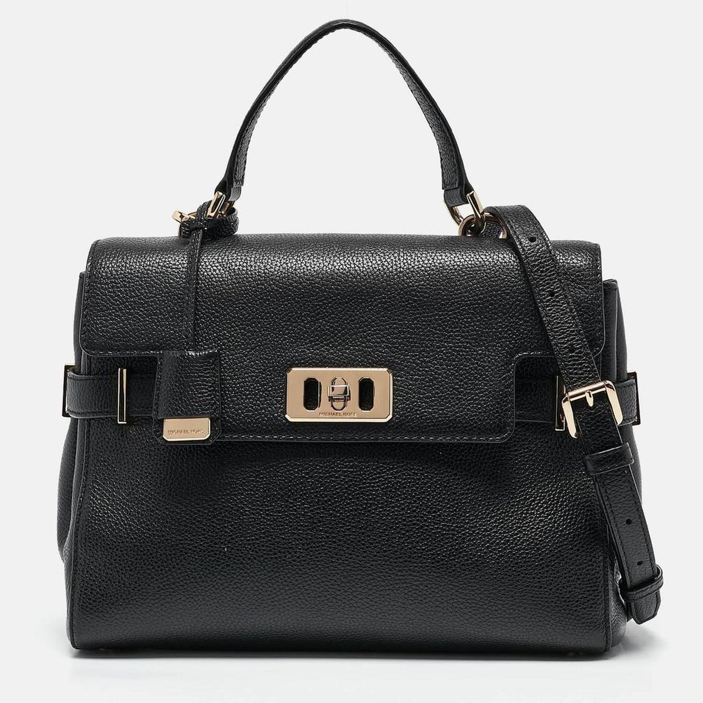 Black Leather Karso Flap Top Handle Bag