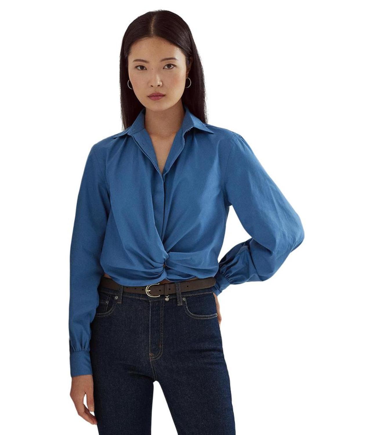 Twist-Front Broadcloth Cropped Shirt