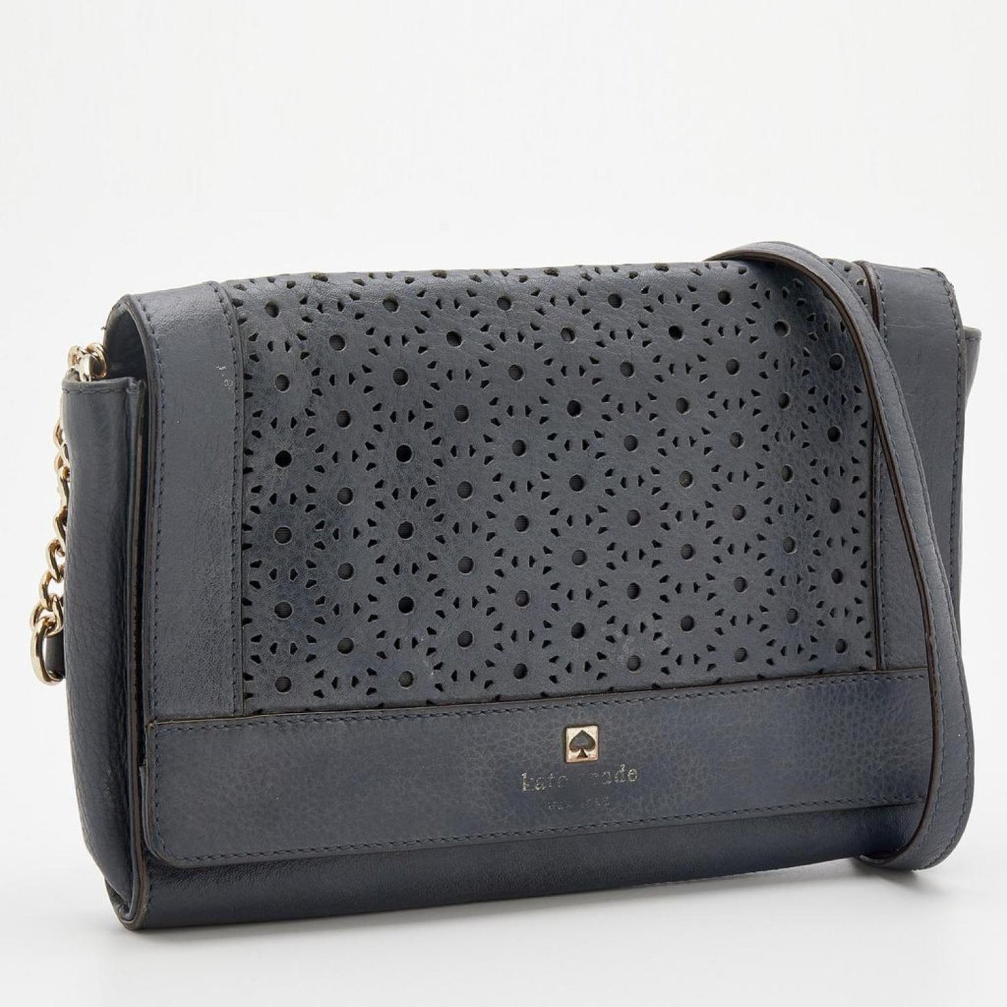 Kate Spade Dark Leather Perforated Flap Shoulder Bag