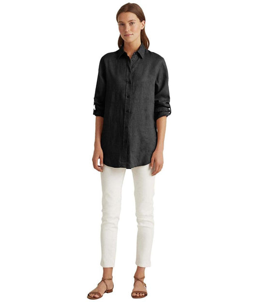 Roll-Tab-Sleeve Linen Shirt