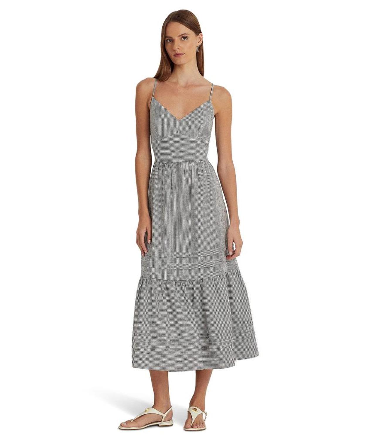 Striped Bow-Back Linen Dress