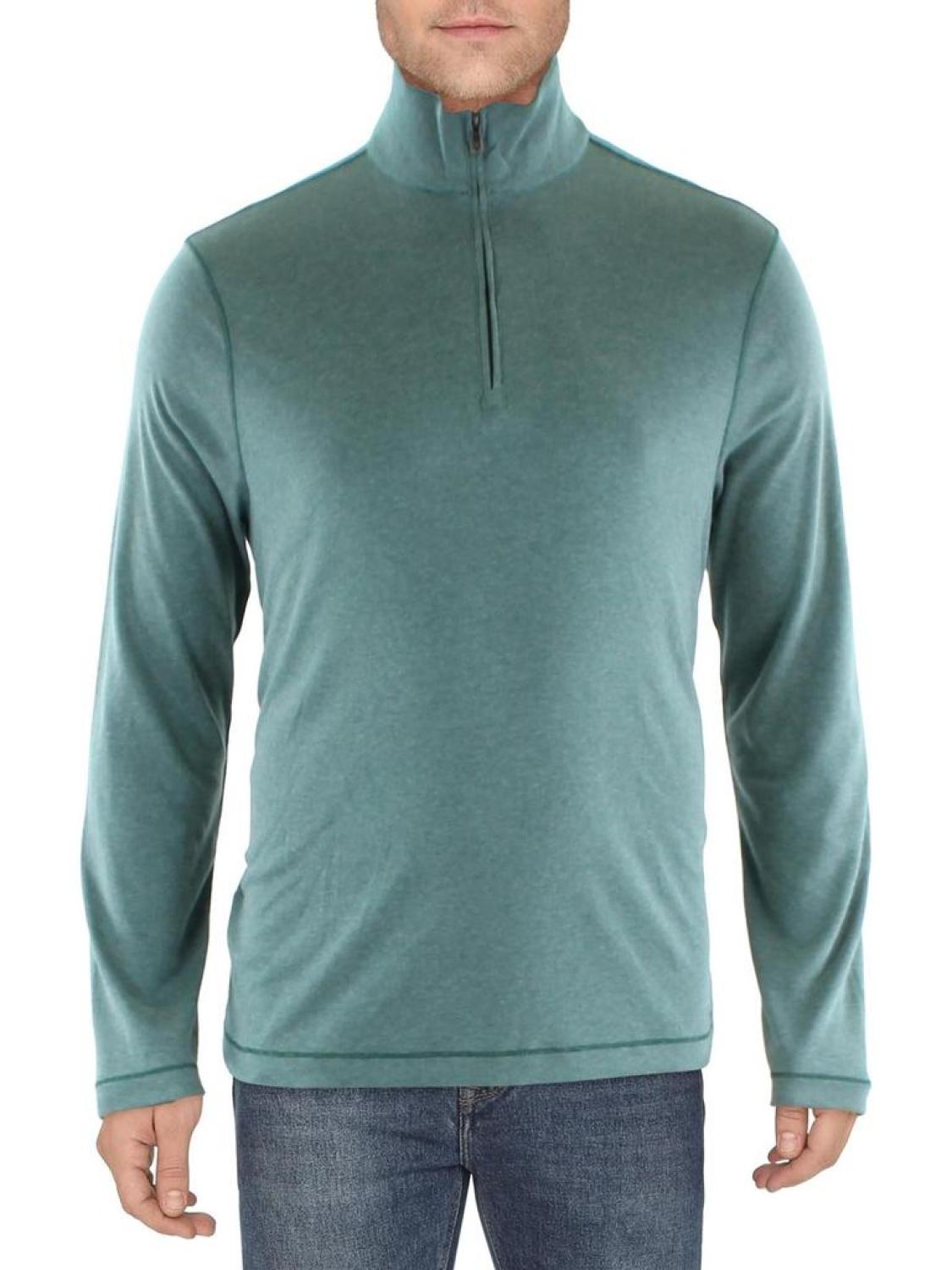 Mens Mock Neck Long Sleeve 3/4 Zip Pullover