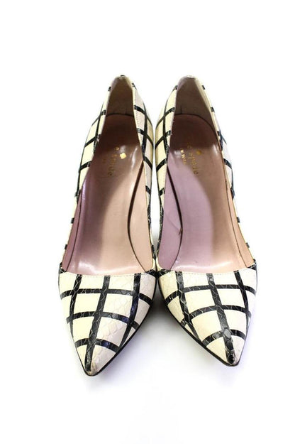 Kate Spade New York Womens Snake Embossed Check Stiletto Pumps White