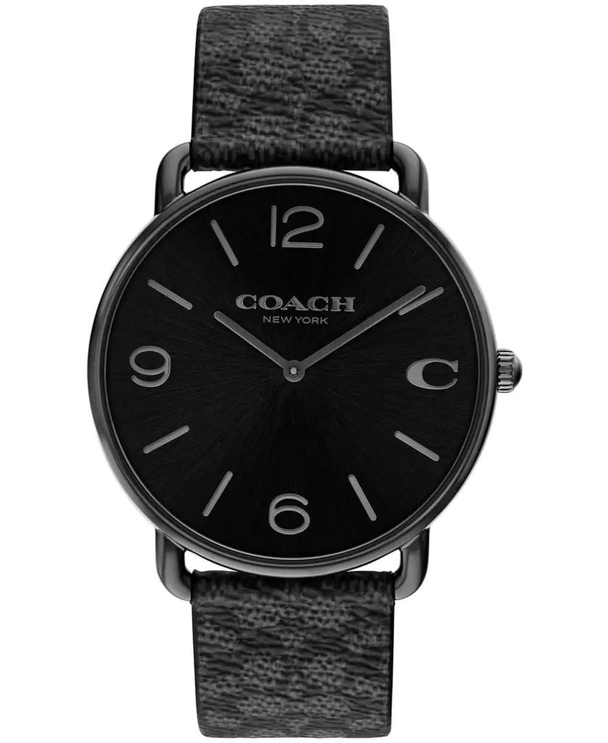 Men's Elliot Signature Charcoal Leather Strap Watch 41mm