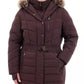 Plus Size Belted Faux-Fur-Trim Hooded Puffer Coat