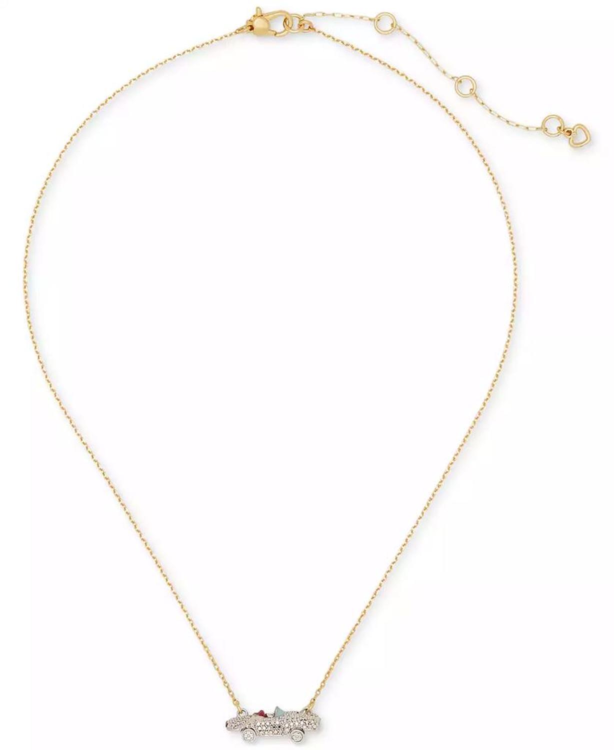 Two-Tone Pavé Car Mini Pendant Necklace, 16" + 3" extender