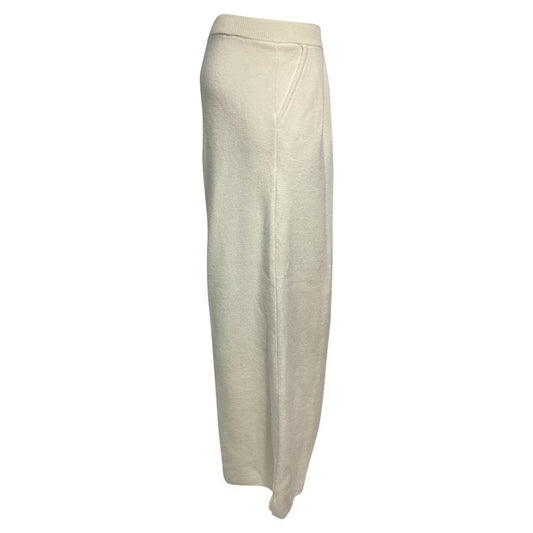 Knitted Wide Leg Pants in Cream Wool