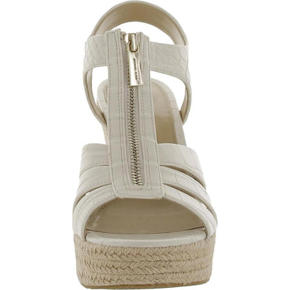 Womens Faux Leather Embossed Wedge Sandals