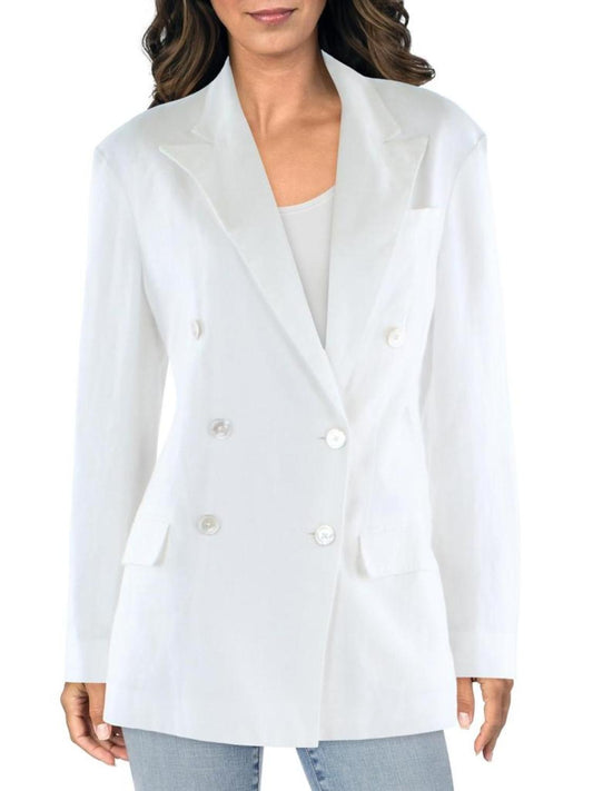 Womens Linen Office Double-Breasted Blazer