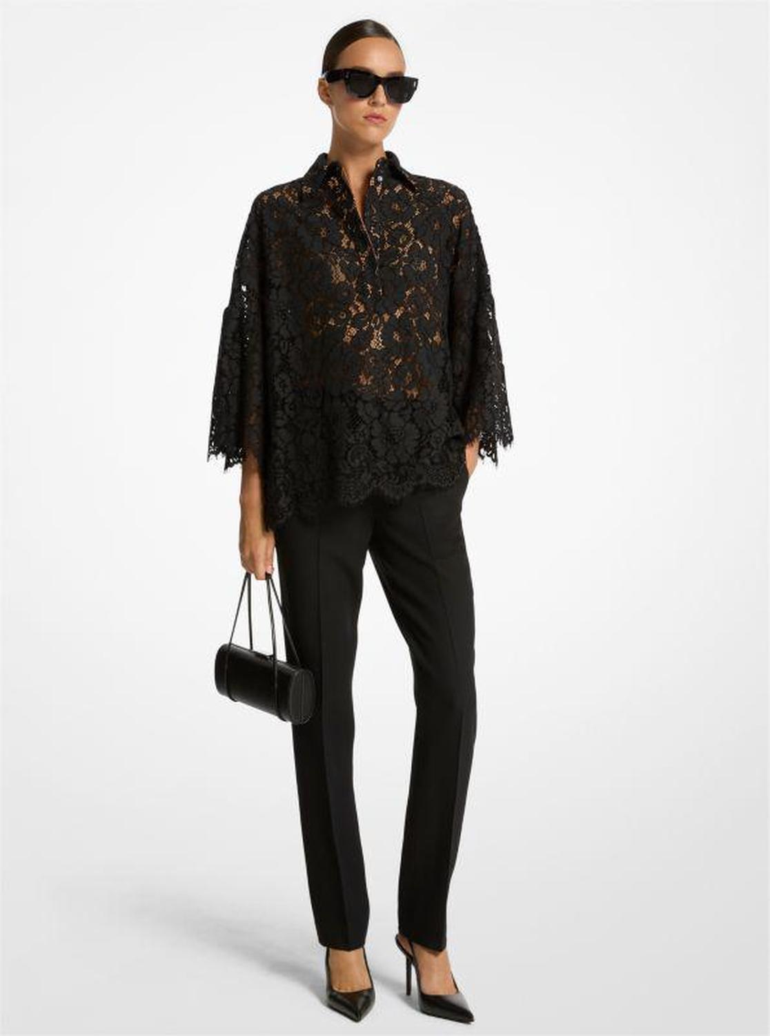 Cotton Blend Floral Lace Shirt