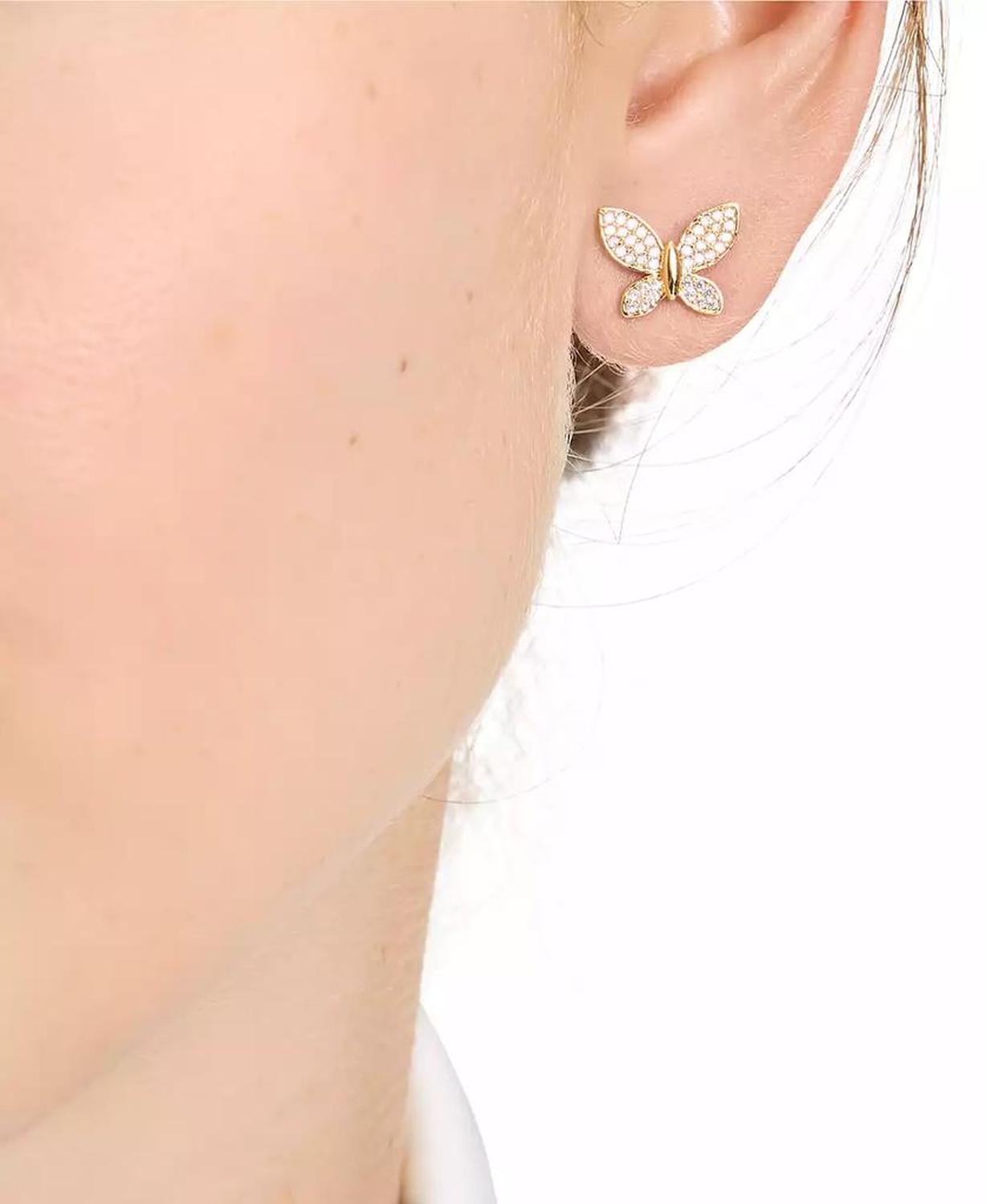 Lucky Charm Gold-Tone Pavé Crystal Butterfly Stud Earrings