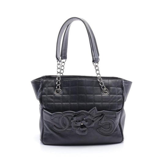 Chocolate Bar Camellia No.5 Chain Handbag Chain Tote Bag Leather Patent Leather  Silver Hardware