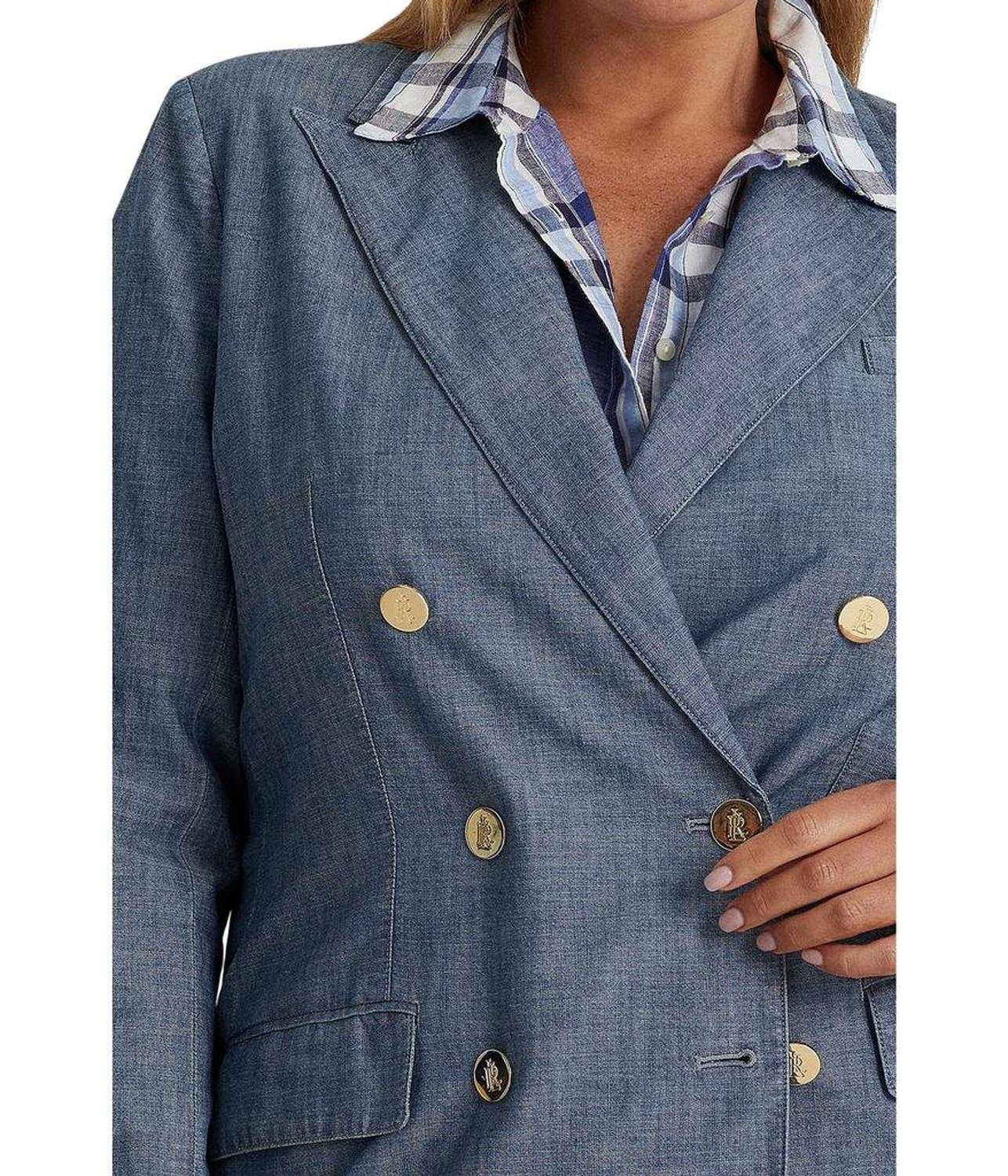 Plus Size Double-Breasted Chambray Blazer