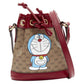 new GUCCI DORAEMON 2021 Limited GG Supreme red drawstring crossbody bucket bag